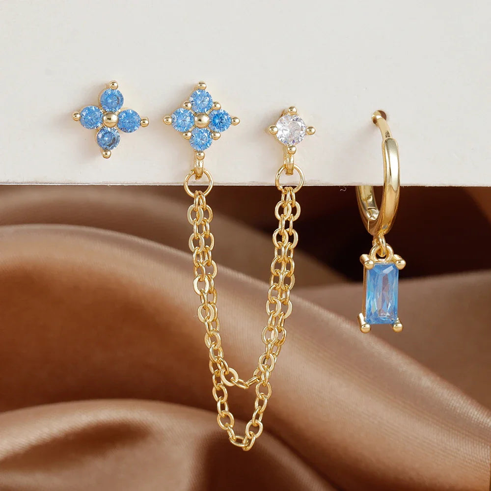 Luxury Gold-Tone Crystal Chain Ear Cuff Earrings Set for Women