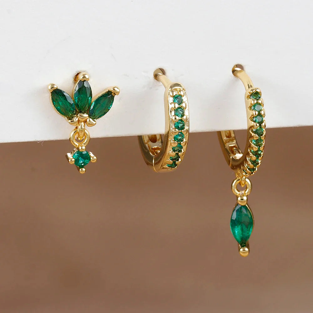 3PCS Horse Eye Zircon Stud Earrings-12