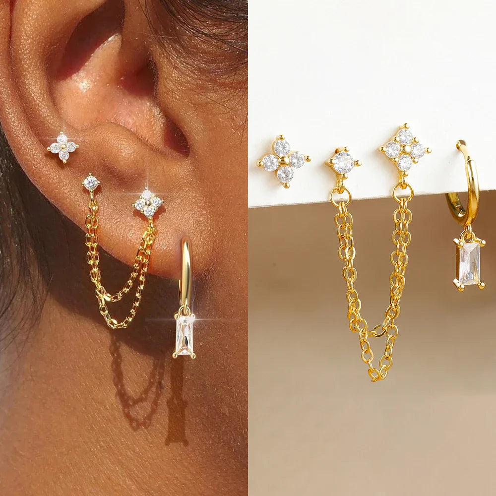 Luxury Gold-Tone Crystal Chain Ear Cuff Earrings Set for Women