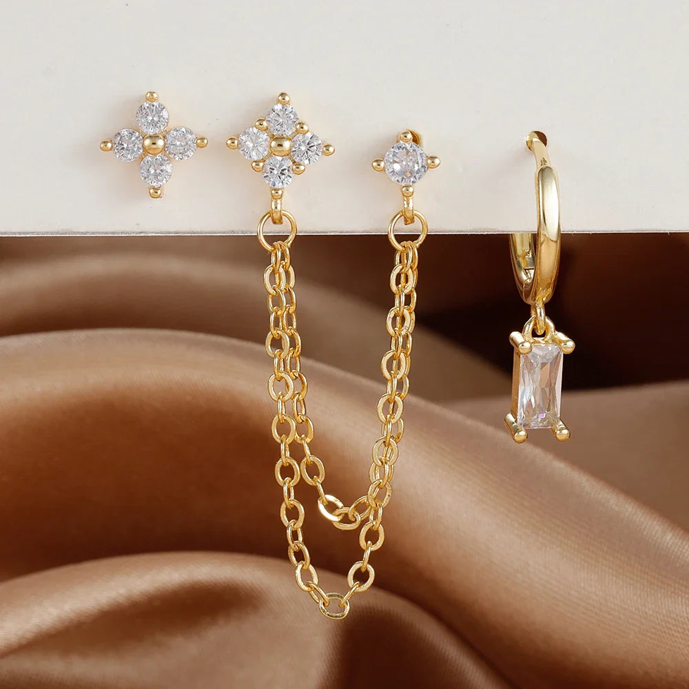 Luxury Gold-Tone Crystal Chain Ear Cuff Earrings Set for Women