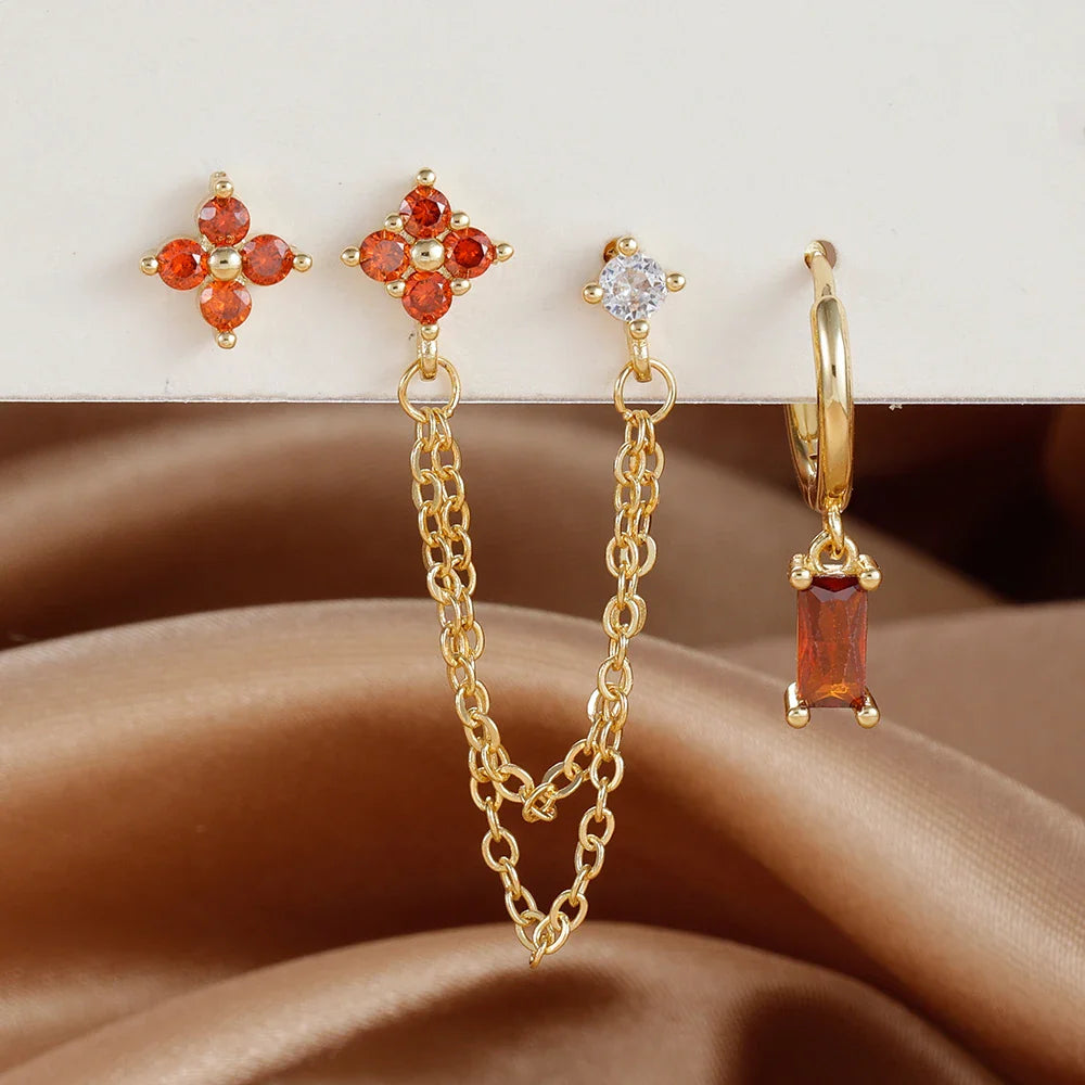 Luxury Gold-Tone Crystal Chain Ear Cuff Earrings Set for Women