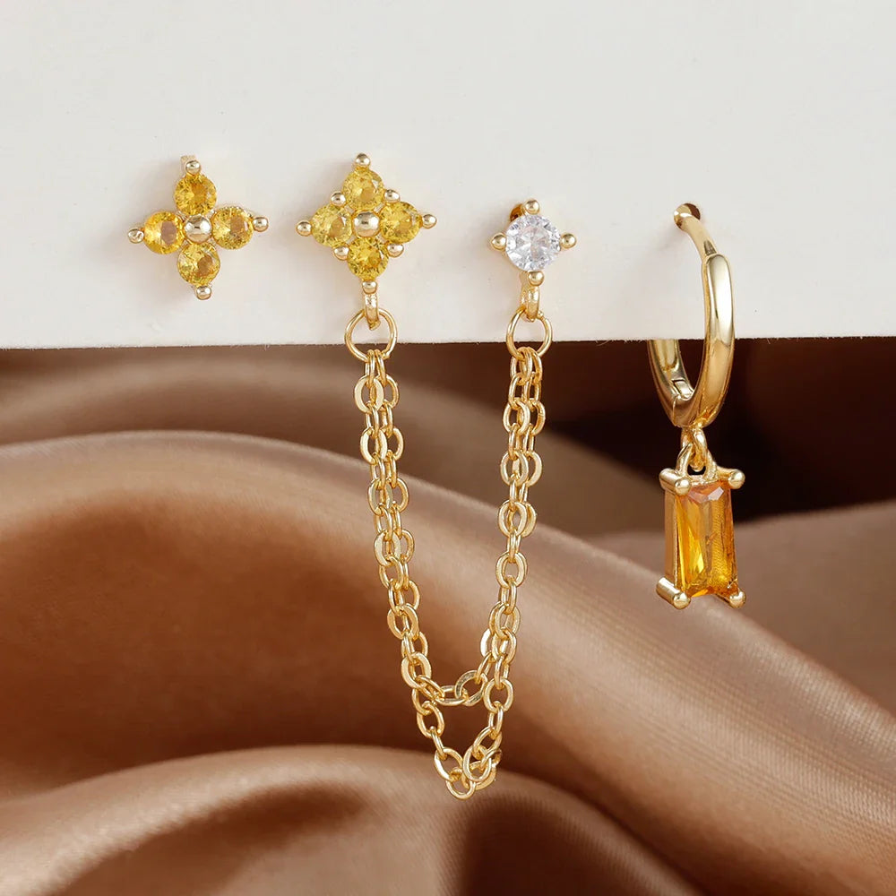 Luxury Gold-Tone Crystal Chain Ear Cuff Earrings Set for Women