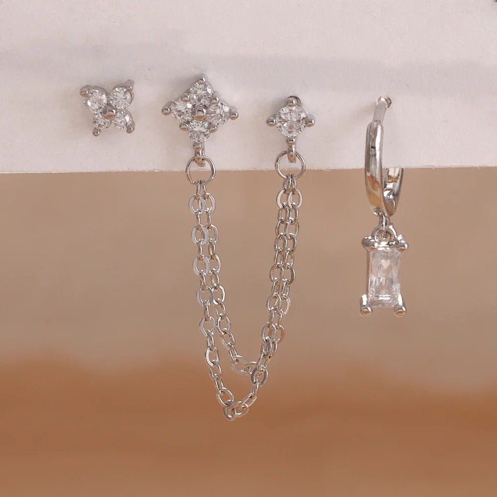 Luxury Gold-Tone Crystal Chain Ear Cuff Earrings Set for Women