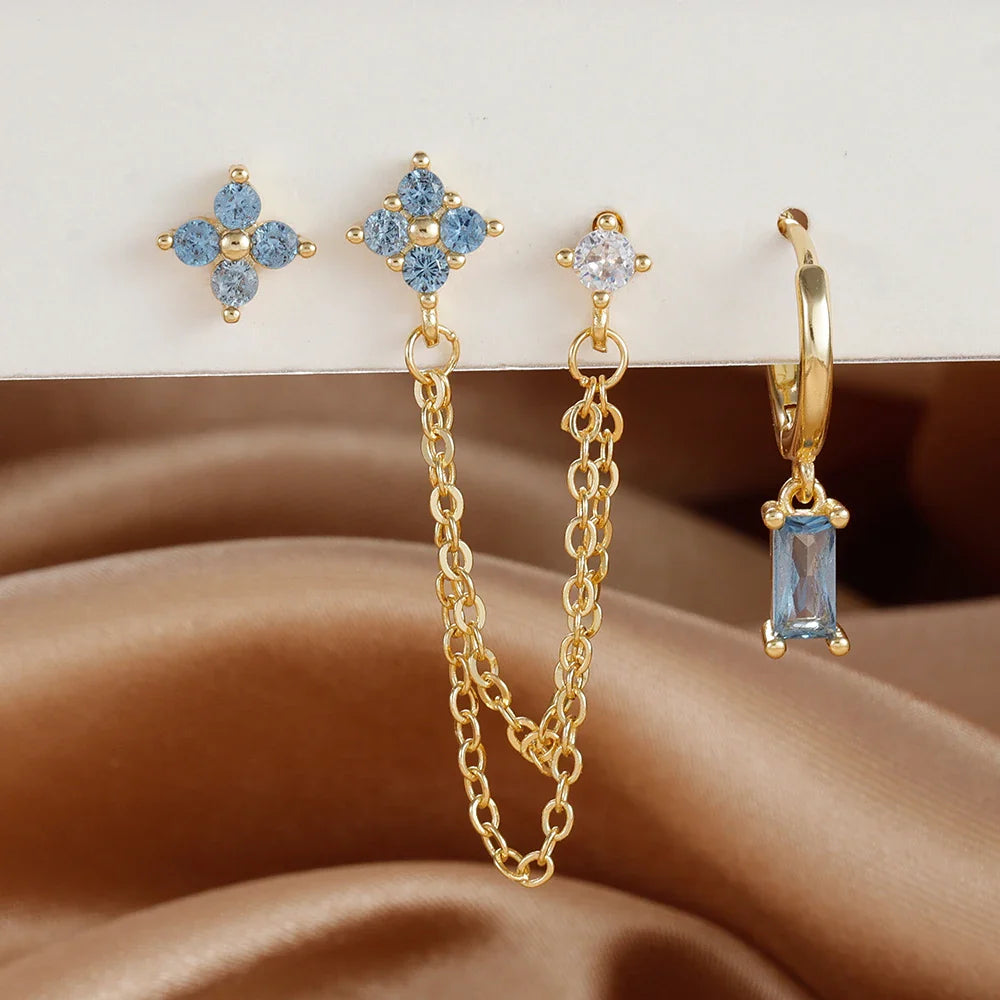 Luxury Gold-Tone Crystal Chain Ear Cuff Earrings Set for Women
