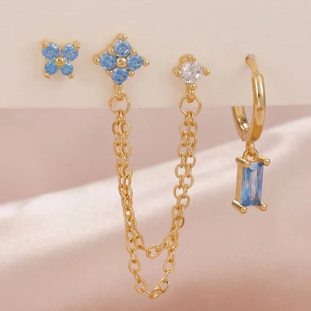 Luxury Gold-Tone Crystal Chain Ear Cuff Earrings Set for Women