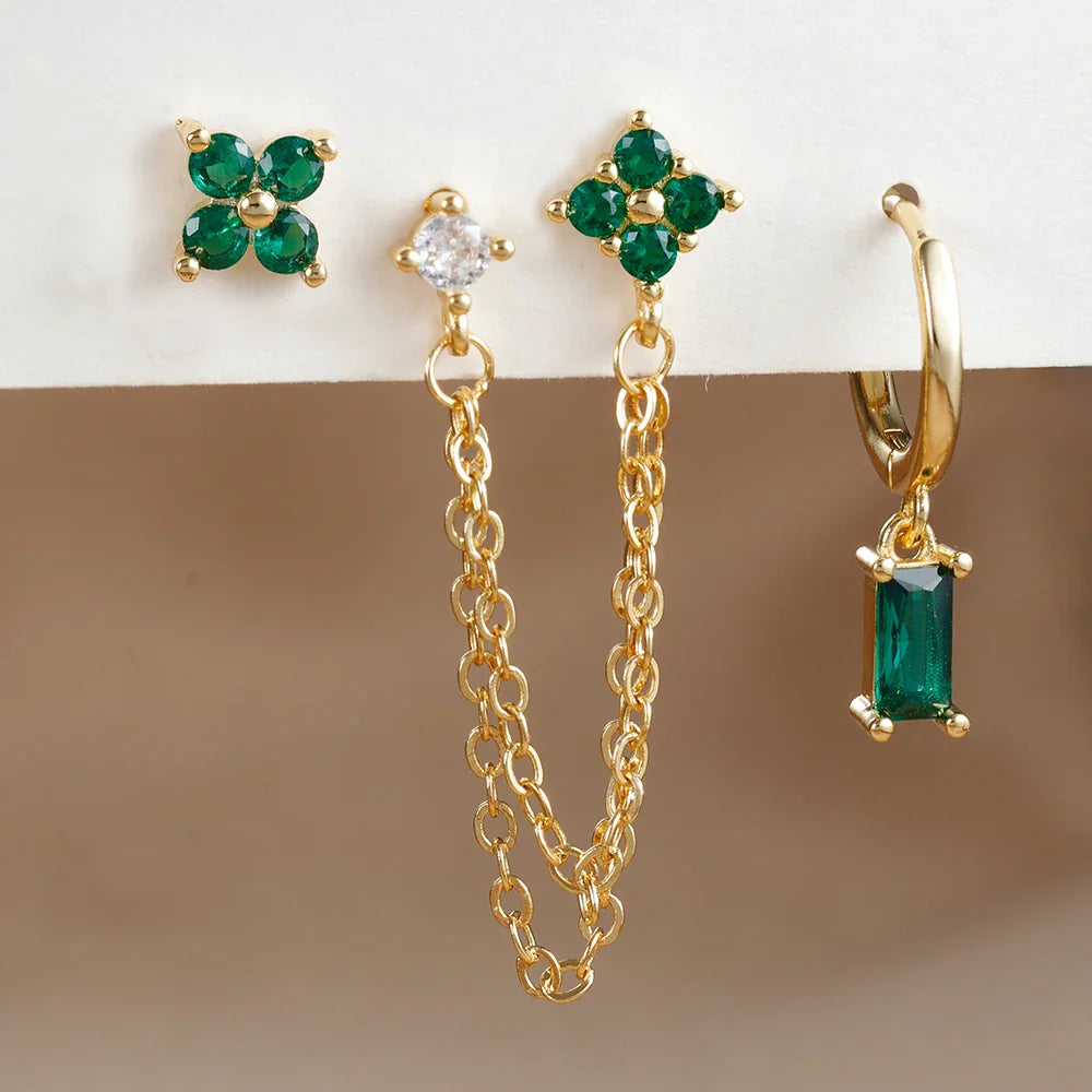 Luxury Gold-Tone Crystal Chain Ear Cuff Earrings Set for Women