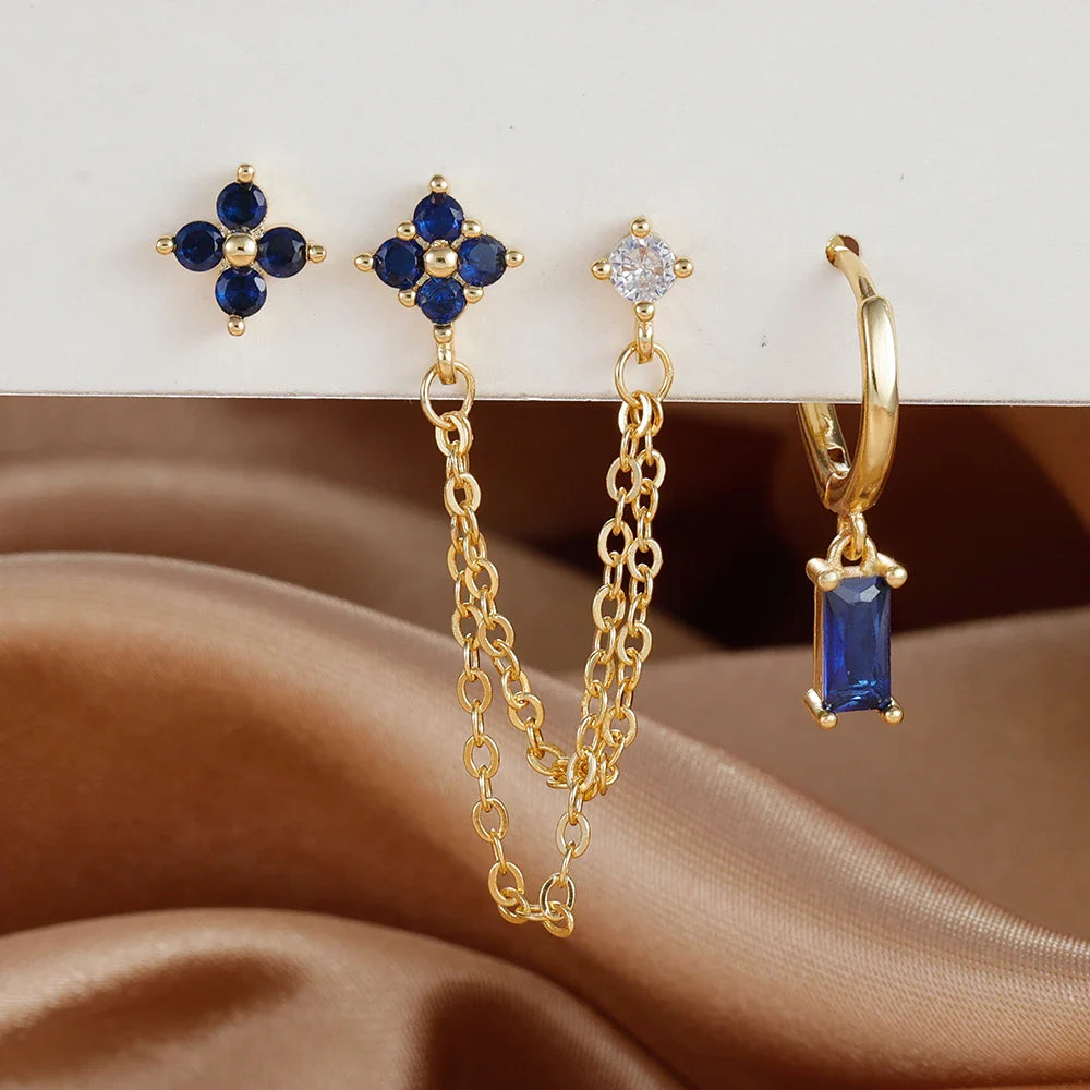 Luxury Gold-Tone Crystal Chain Ear Cuff Earrings Set for Women