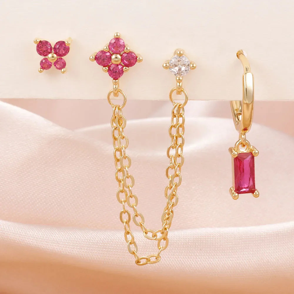 Luxury Gold-Tone Crystal Chain Ear Cuff Earrings Set for Women