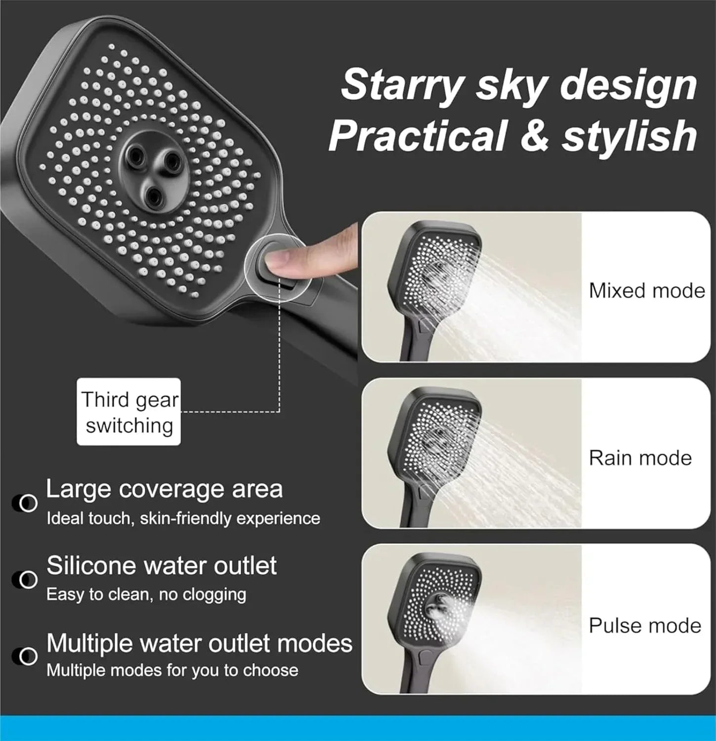 Smart Shower Panel LED With Piano Button Set (Black)