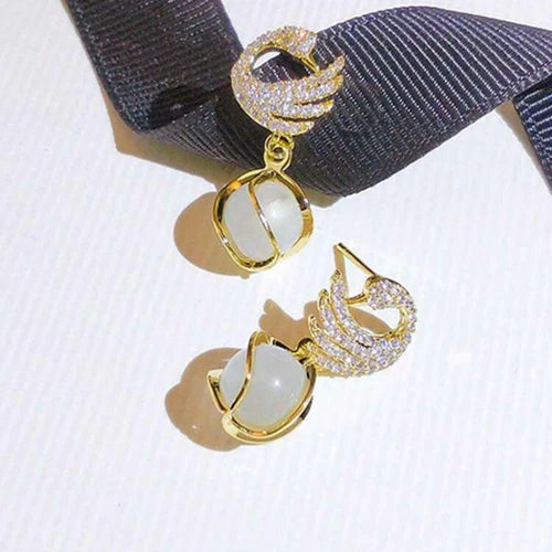Cozy Crystal Swan Drop Earrings-2